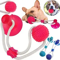 Жувальна іграшка для собак і кішок Dog Toy Rope, гумовий м'яч на канаті з присоском для чищення зубів хатніх тварин qwr