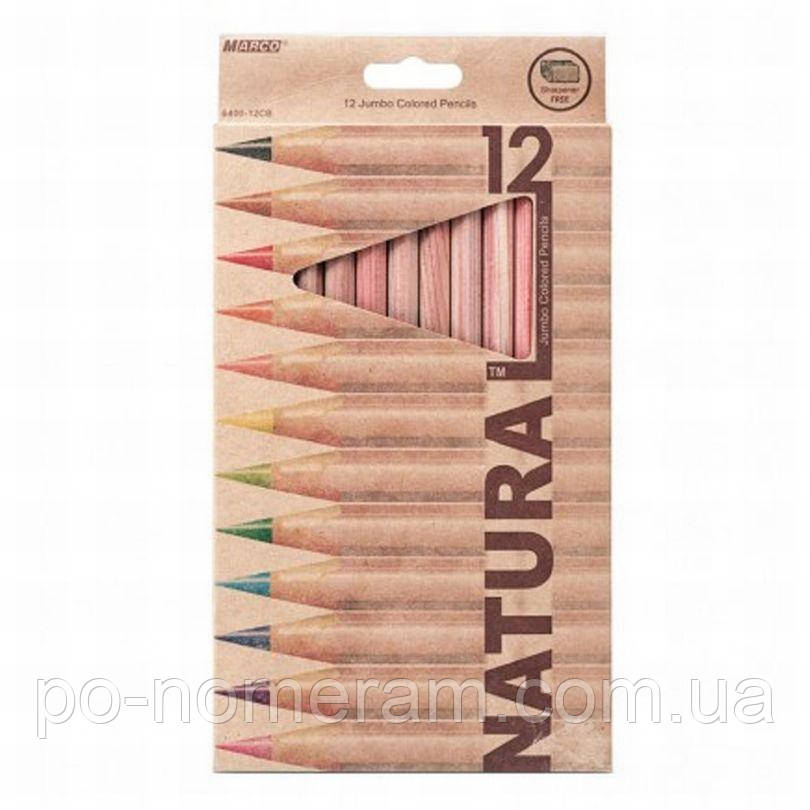 Олівці 12 кольорові МАРКО 6400-12СВ Natural объемные, фото 1