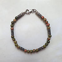 Браслет 100% натуральна яшма 4 мм замок срібло 925 розмір 17,5