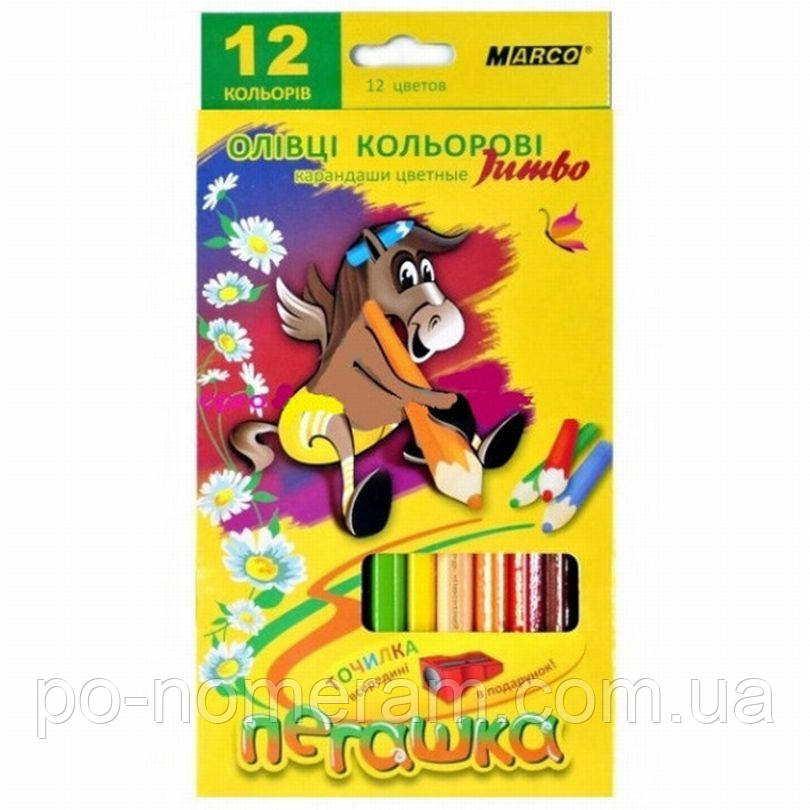 Олівці 12 кол. МАРКО 1040-12СВ Пегашка JUMBO + точилка, фото 1