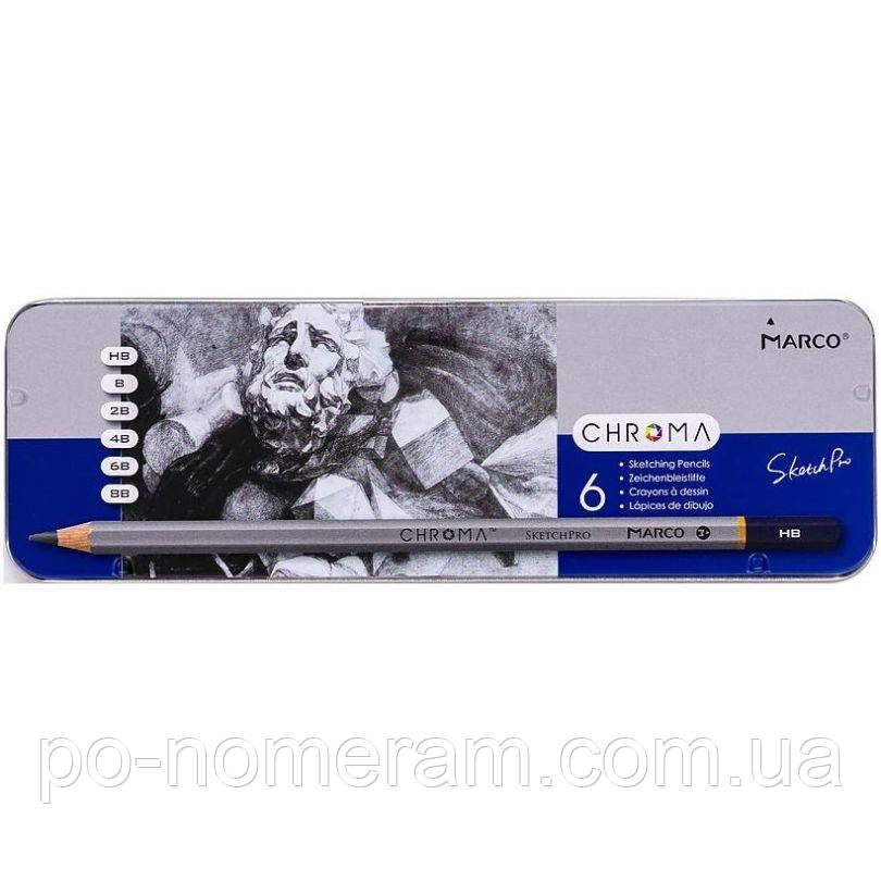 Набір графітних олівців 8015-6TN Chroma (HB,B,2B,4B,6B, 8B) 6шт/уп, металевий пенал (1/24/144), фото 1