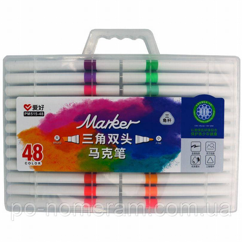 Скетч Маркер двосторонній AIHAO /AH515-48/ трикутн. 48шт/набір (1/6/24) (20), фото 1