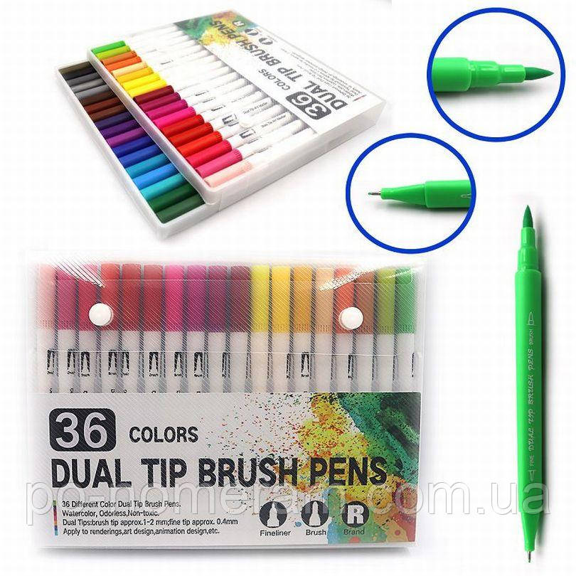 Набір лінерів-пензлів двост.  36 кол.JO /DSCN9775-36/ водн.осн., пензл. 2мм, лінер 0,4мм (1/40), фото 1