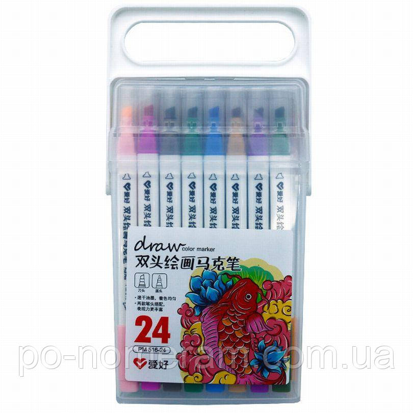 Скетч Маркер двосторонній AIHAO /AH516 24/ квадрат 24шт/набір (1/16/64) (20), фото 1