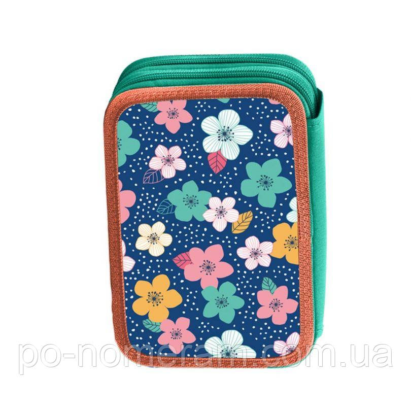 Пенал твердий SMART /532843/ 2 відд HP 01 Flowers melody синій/кораловий (1/48), фото 1