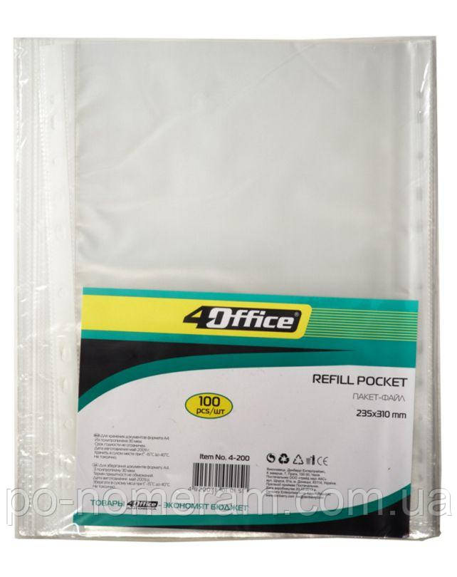Файл гл А4 40мкм 4OFFICE /4 201/ 100шт (1/20), фото 1
