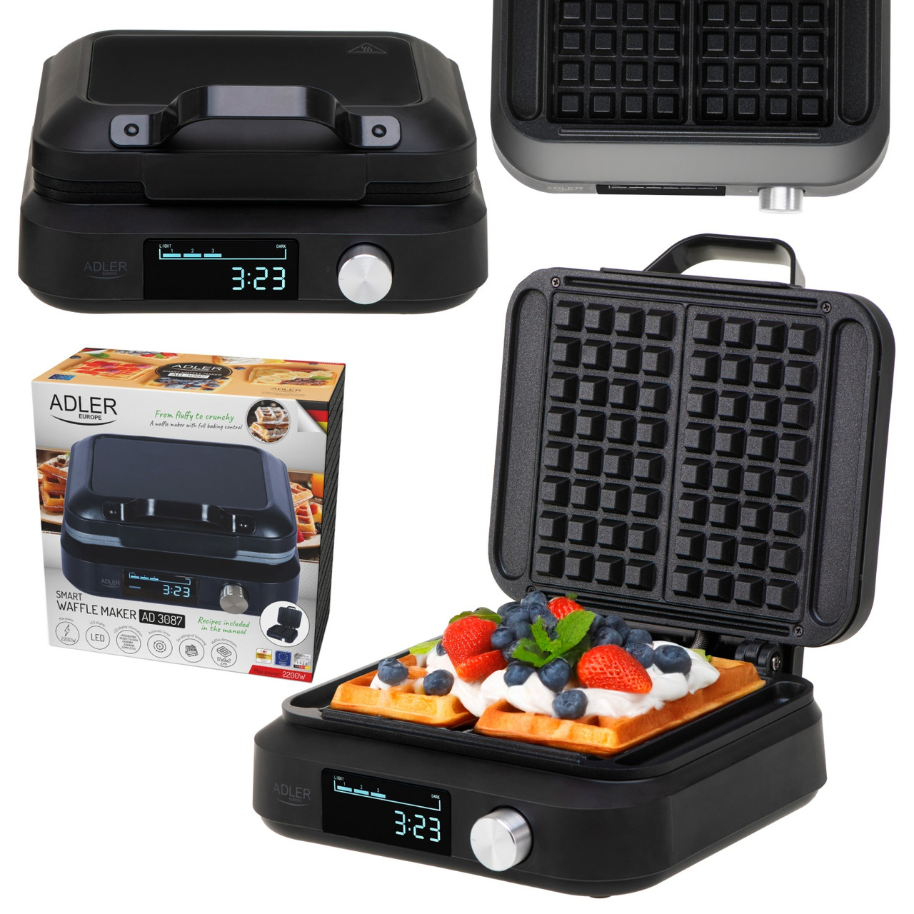 Вафельниця Adler AD 3087 з LED-дисплеєм, 2200 Вт, фото 1