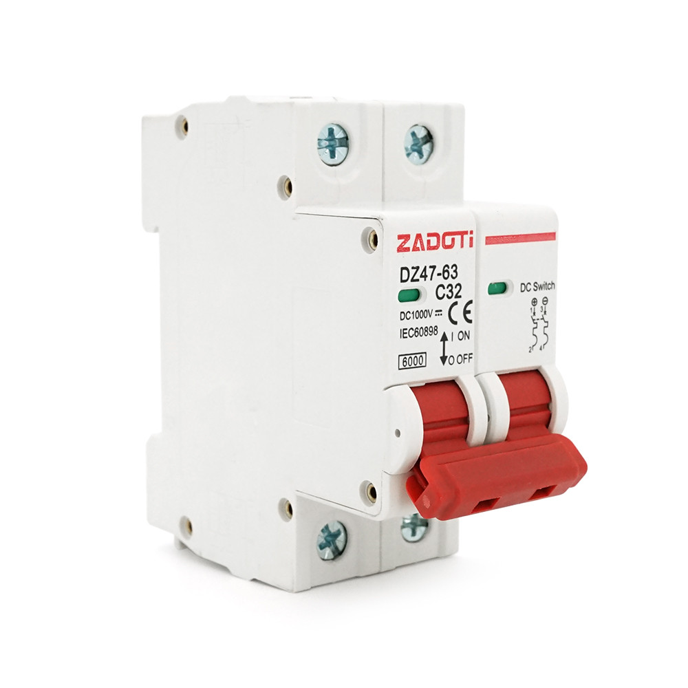 Автоматичний вимикач постійного струму ZADOTI DZ47-63C32 2P DC1000V, 32A, 6kA, DIN, 35*75*79mm, фото 1
