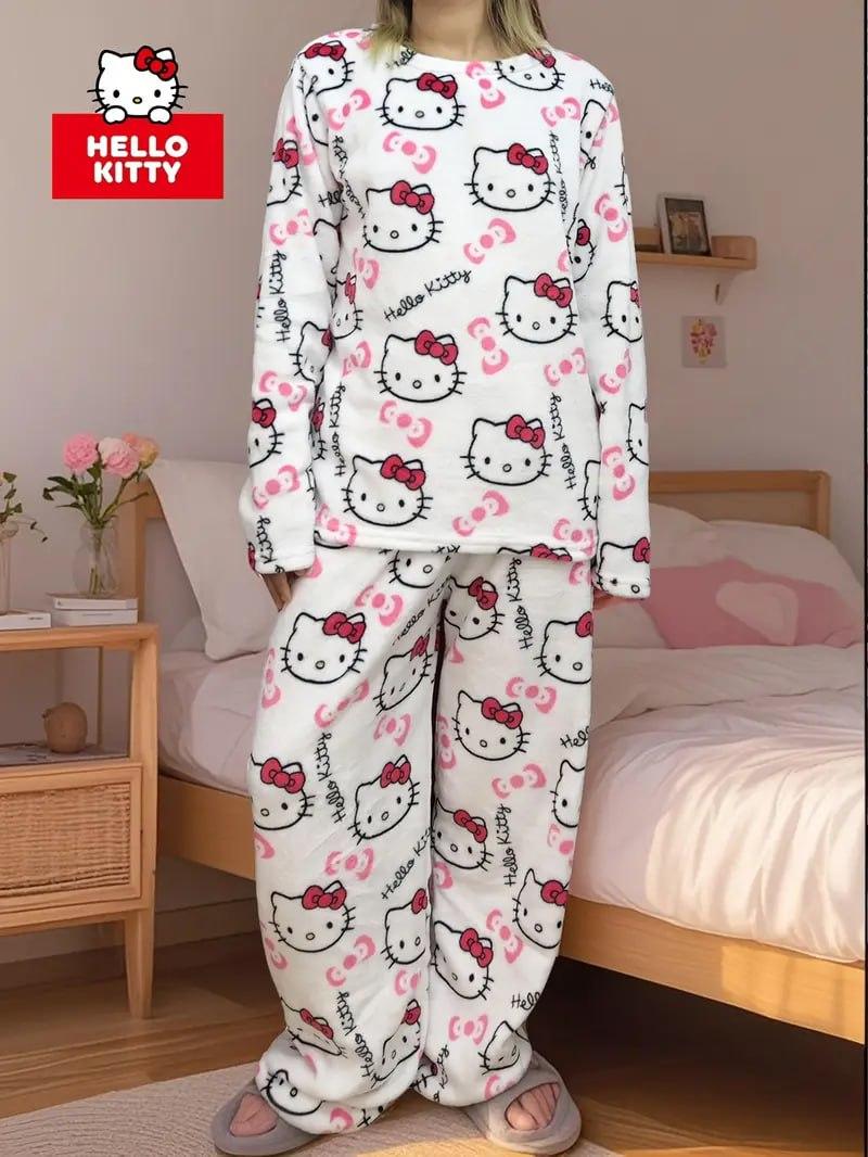 Піжама махрова довгий рукав светр та штани з принтом Хелоу Кітті, фото 1