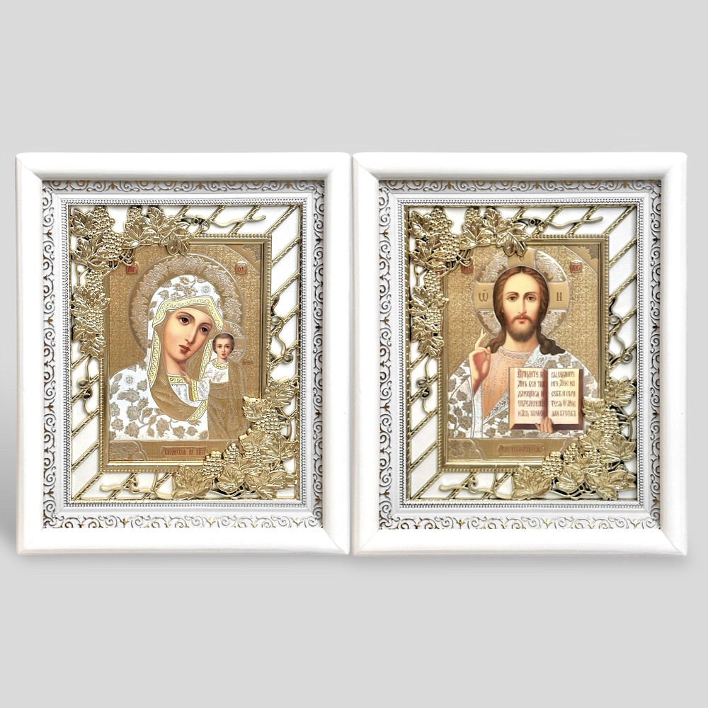 Ікони вінчальні 23.5 х 28 см (вінчальна пара) у білих кіотах з виноградною лозою, фото 1