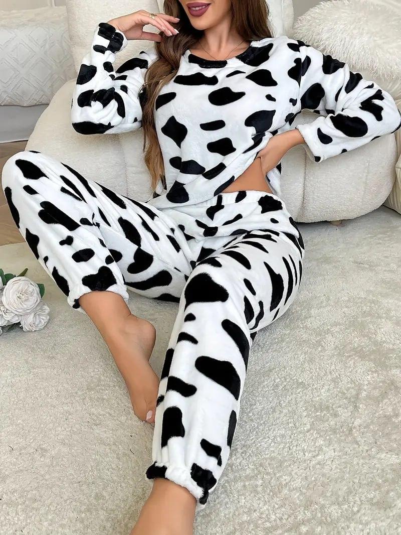 Піжама махрова довгий рукав светр та штани з принтом, фото 1