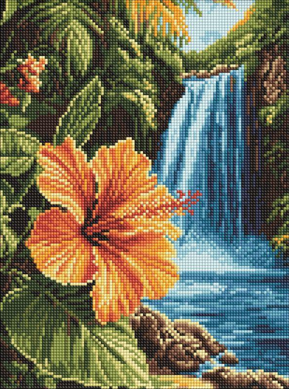 Набір з алмазною мозаїкою "Тропічний водоспад" 30х40см