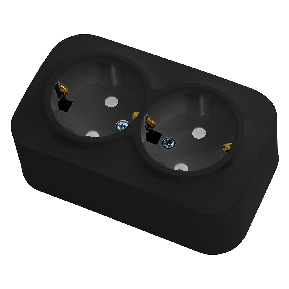 Розетка подвійна із заземленням чорна EVA