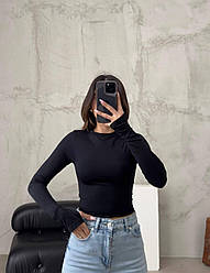 Жіночий базовий осінній лонгслів обтягуючий кроп топ водолазка довгий рукав кофта дайвінг