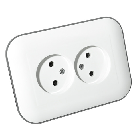 Розетка подвійна без заземлення LOFT білий + сірий