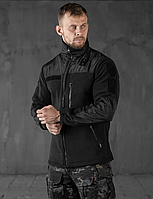 Чорна флісова кофта поліція тепла тактична фліска чорна флісовка тепла з липучками