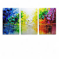 Картина модульна Яскрава абстракція Малюнок мазками Настінний декор Друк на полотні 120х60 із 3-х частин, фото 2