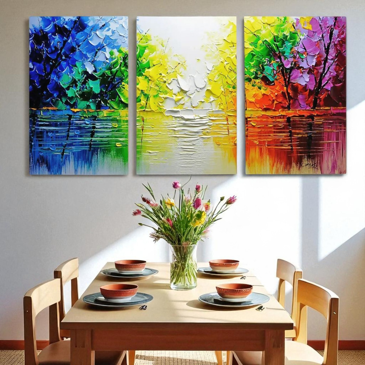 Картина модульна Яскрава абстракція Малюнок мазками Настінний декор Друк на полотні 120х60 із 3-х частин, фото 1
