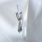 Срібні сережки-підвіски з чорним каменем та ажурним решітчастим дизайном «Глибини Лісу», проба 925, фото 3