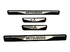 Накладки на пороги Mitsubishi Lancer X (хром-плазт) з лого TAN24