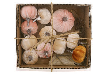 Набір для декору : оксамитові гарбузи, гілки та листя, 16.5*15*5см, колір - ніжно - рожевий