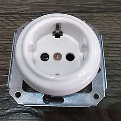 Механізм розетки прихованого монтажу RE керамічна із заземленням ретро білий CSO.IN.GR.31