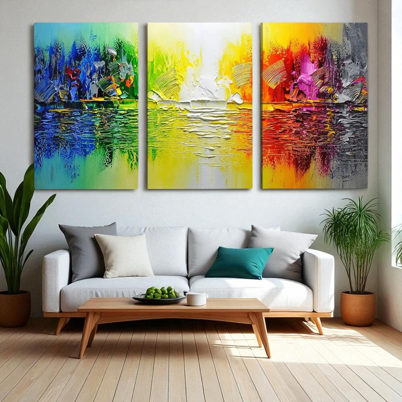 Яскравий акцент картина в сучасний інтер'єр Кольорова абстракція Мазки фарб Друк на полотні 120х60, фото 1