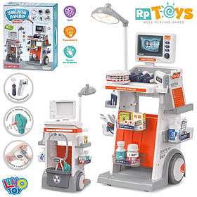 Набір лікаря 660-91 візок, розмір 33-30,5-висота 68,5см, набір стоматолога, медичні інструменти, звук, світло, 30 предметів.