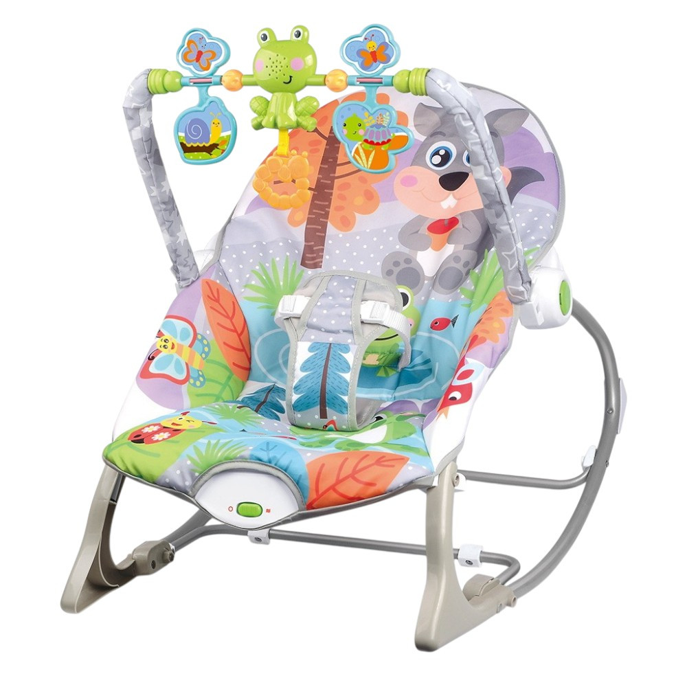 Заколисуючий шезлонг дитячий (мелодії, дуга з підвісками, вібрація) 68189-1