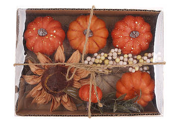 Набір для декору: гарбузи, ягоди соняшник та листя, 20*14*5см, колір - відтінки осені