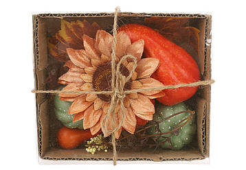 Набір для декору: гарбузи, соняшник і листя, 14.5*12.5*5см, колір - відтінки осені