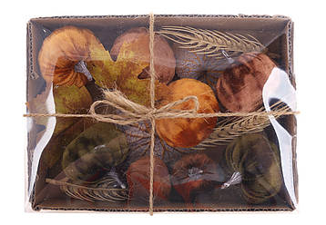 Набір для декору: оксамитові гарбузи, гілки та листя, 20*14*5см, колір - шоколадно - зелений