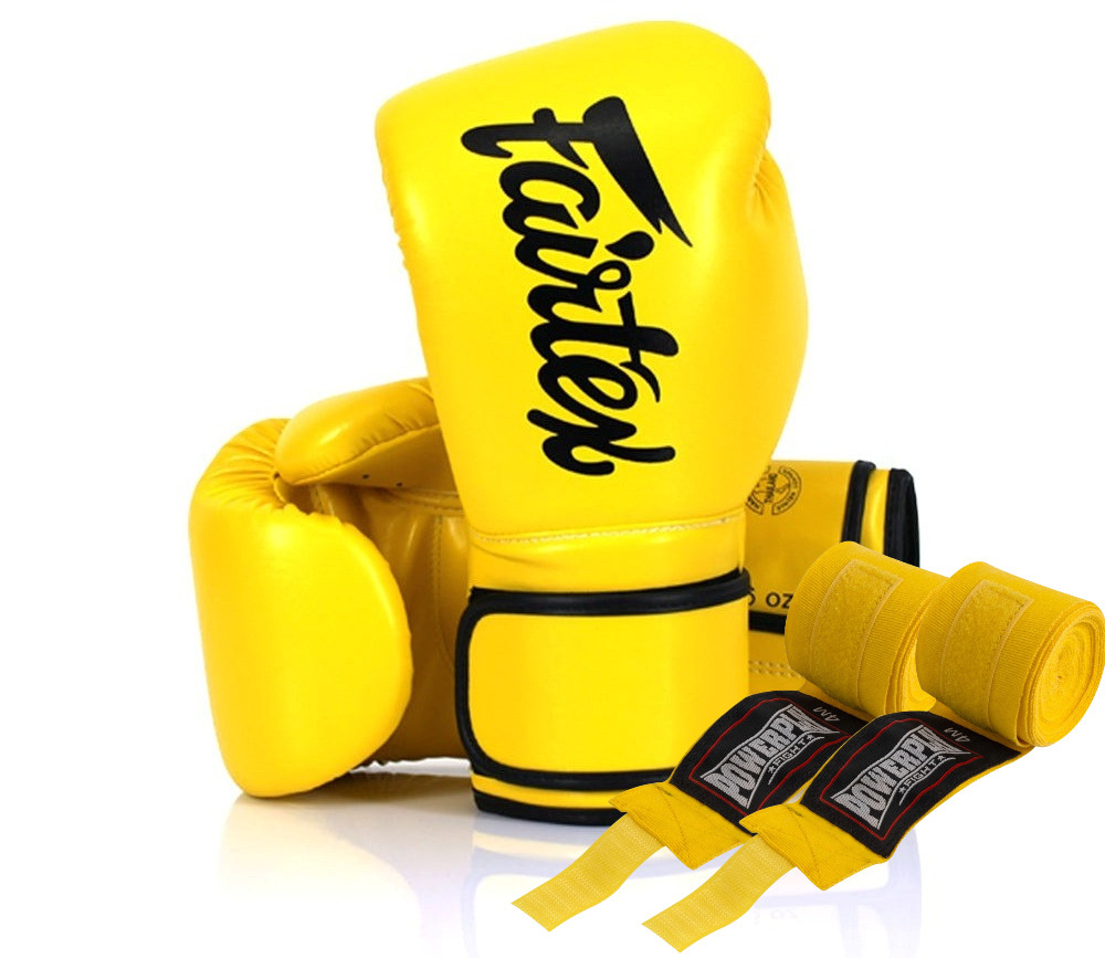 Боксерські рукавиці Fairtex BGV14 Yellow 14 унцій (бинти в комплекті), фото 1