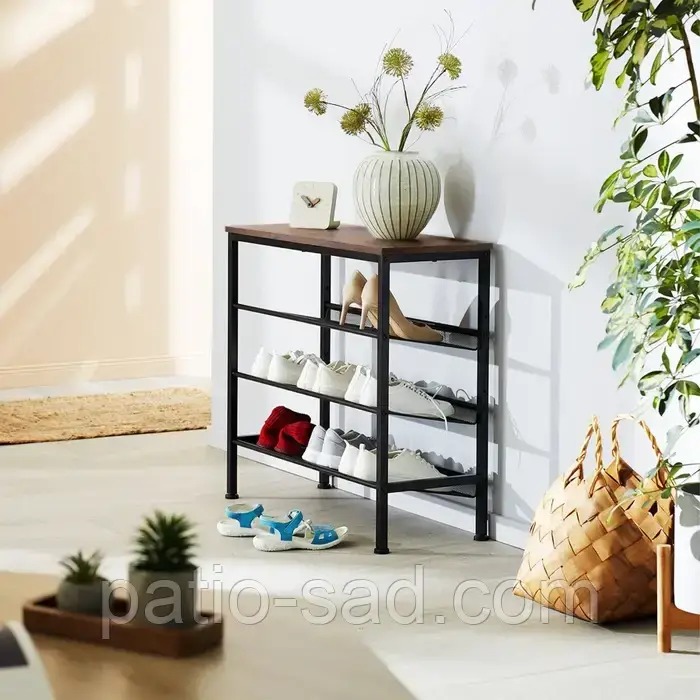 Полиця для взуття зі стійкою сталевою рамою Wolverhampton — темне дерево, фото 1