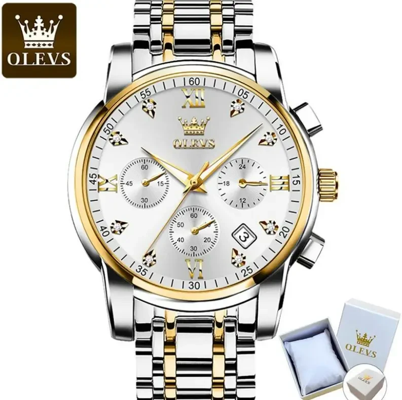 Годинник Olevs 2858 White Accents | Стильний чоловічий годинник з білими акцентами, кварцовий механізм, водозахист, фото 1