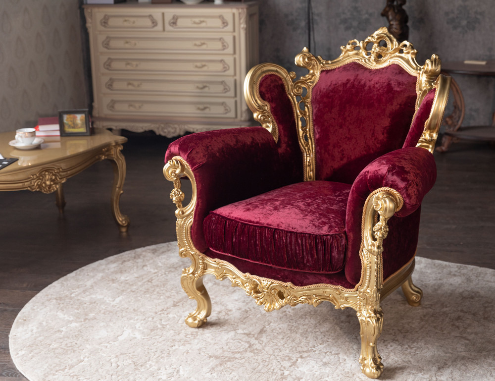 Крісло м'яке класичне в стилі Бароко Ізабелла (преміум клас) натуральне дерево, фото 1