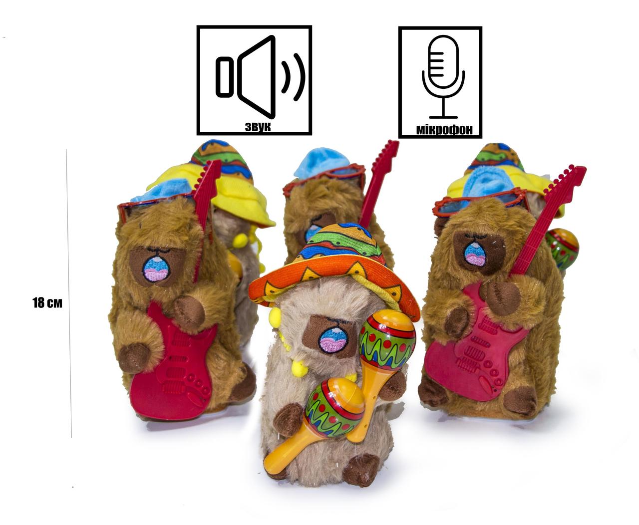 Інтерактивна м'яка іграшка Капібара-повторюшка. Висота 18 см, фото 1