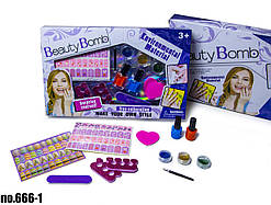 Дитячий набір для манікюру з наклейками + тіні, код 666-1