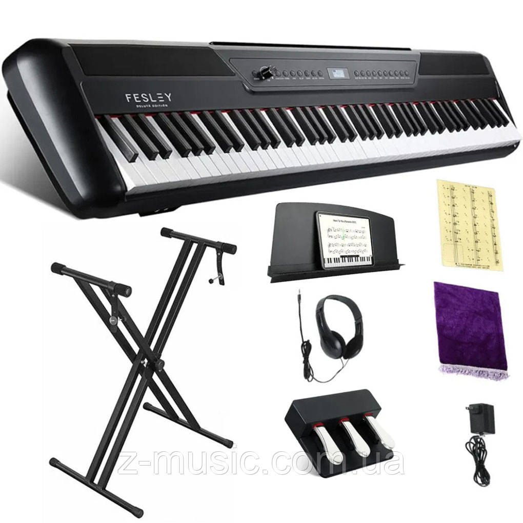 Цифрове піаніно Fesley FEP880 (стійка, 3-педалі, пюпітр, навушники, накидка, блок живлення), фото 1