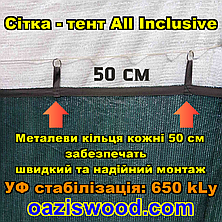 Зелена 3х3м 85% Тент-сітка All Inclusive із затіняючої сітки з металевими кільцями (люверсами) через 50 см, фото 3