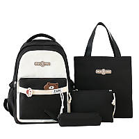Рюкзак чорний Котик комплект 4в1 для міста та школи, стильний набір сумок 5158