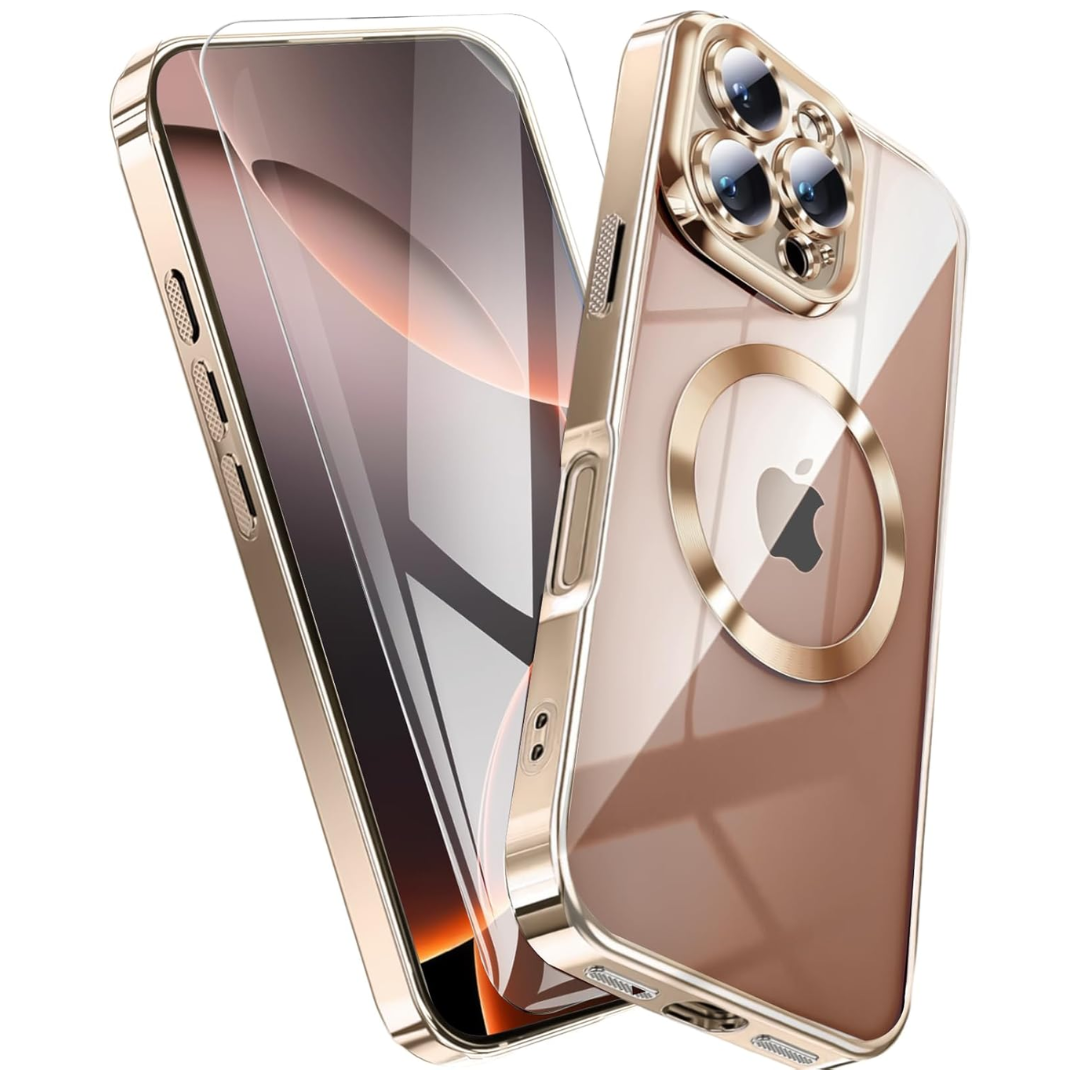 Чохол для iPhone 16 Pro Max MagSafe магнітне кільце прозорий Gold Золотий силіконовийЧохол для iPhone 16 Pro Max MagSafe магнітне, фото 1