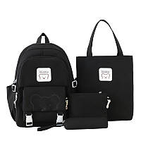 Рюкзак чорний Ведмедик комплект 4в1 для міста та школи, стильний набір сумок 5159