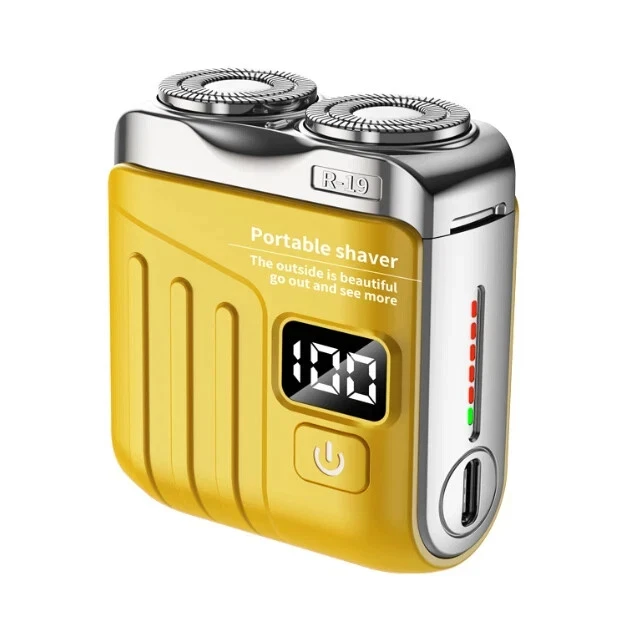 Портативна роторна електробритва з двома кільцями, водонепроникна міні-бритва для бороди з дисплеєм R19, фото 1