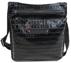 Чоловіча шкіряна наплічна сумка під крокодила Mykhail Ikhtyar чорна