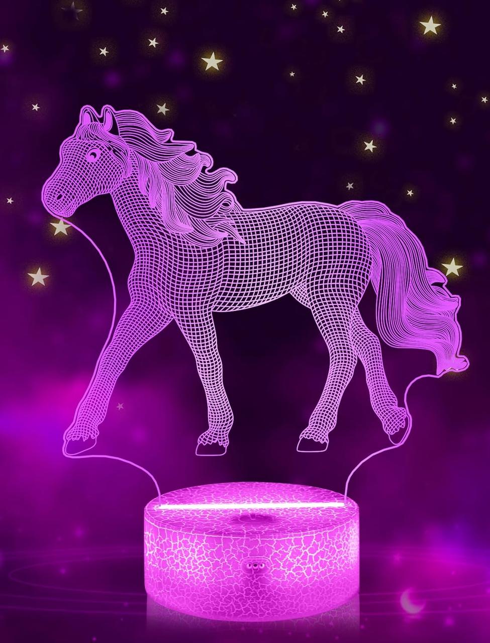 Нічник FULLOSUN Horse Gifts для дівчаток, кінь, 3D нічник для дітей, ілюзорна лампа, 16 кольорів, що змінюються, фото 1