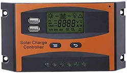 Сонячний контролер заряду, 12/24V 20A Solar Panel Regulator MPPT Автоматична ідентифікація контролера заряду з дисплеєм Dual