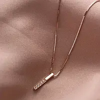 Кулон жіночий із медичної сталі з фіанітами на ланцюжку 42+5 см, золотий колір