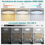 Світлодіодний світильник стельовий YIKANWEN, 24 Вт, регульована яскравість, кругле підсвічування 3200 лм, 13 RGB-квітів, IP54, біл, фото 3