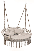 Велика кругла гойдалка підвісна 140 см із подушкою WCG Велике плетене крісло кругле + м яка подушка Сірий